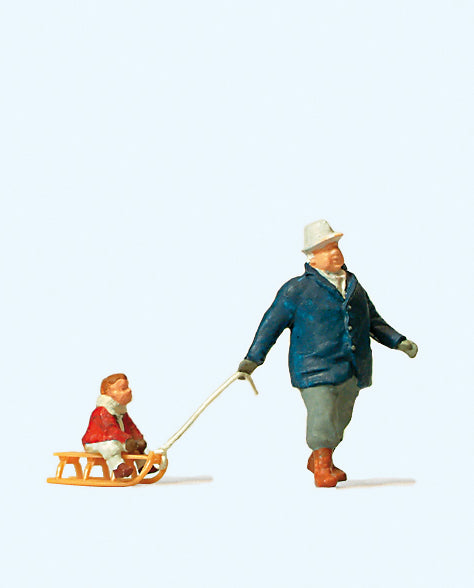 Preiser Man Towing Sledge with Child Figure PR28078