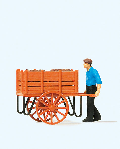 Preiser Worker with Hand Cart (Barrel Load) Figure PR28131