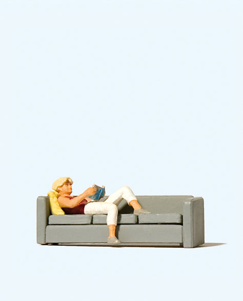 Preiser Woman Reading on Sofa Figure PR28179