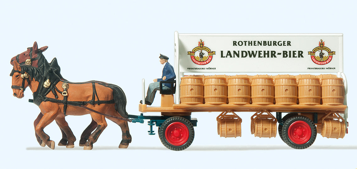 Preiser Horse Drawn Landwehr-Bier Barreled Beer Wagon PR30462