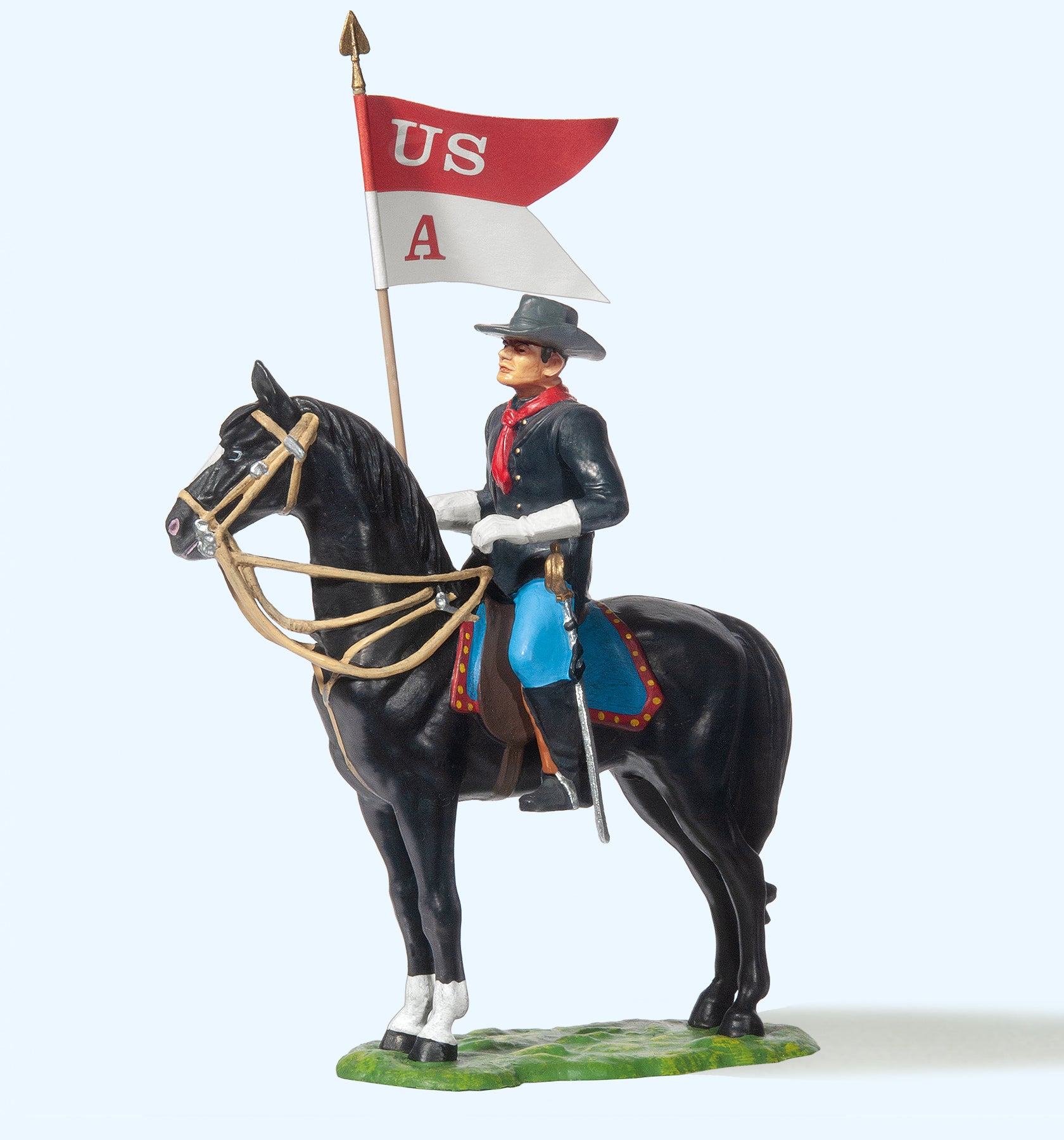 Preiser US Government Soldier on Horseback with Flag Figure PR54754