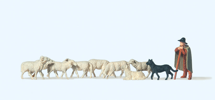 Preiser Shepherd with Sheep and Sheepdog Figure Set PR75020