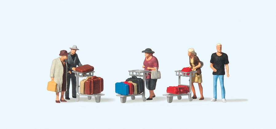 Preiser Travellers (5) with Luggage Trolleys Figure Set PR75033
