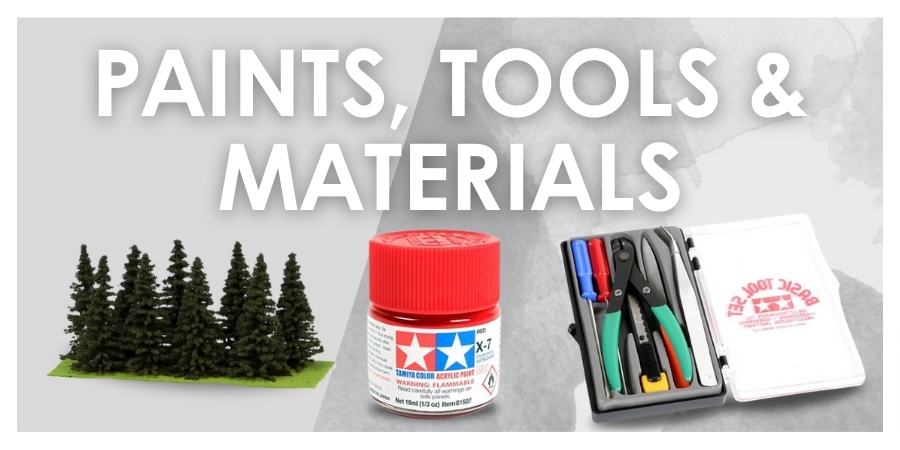 tamiya paints, revel paints, modelling tools, diorama and modelling materials 