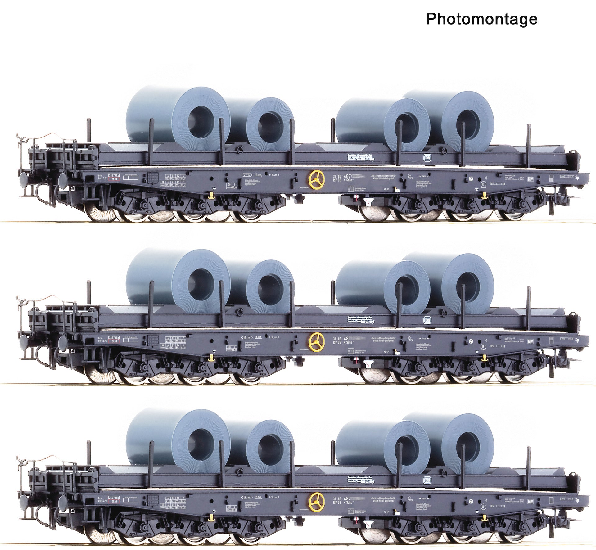 Roco DB Sahs Heavy Duty Flat Wagon w/Coil Load Set (3) IV RC76002