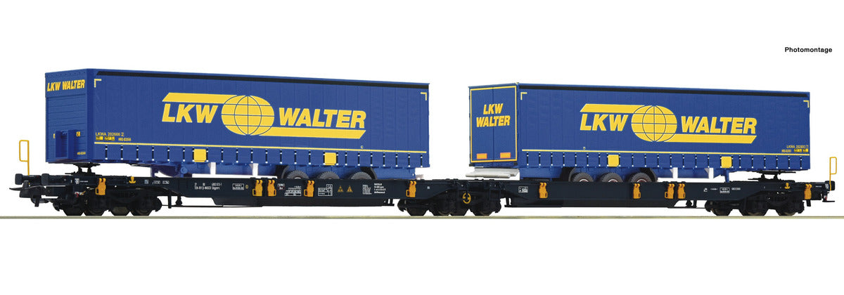 Roco Wascosa Sdggmrs/T2000 Flat Wagon w/LKW Walter Trailers VI RC77363