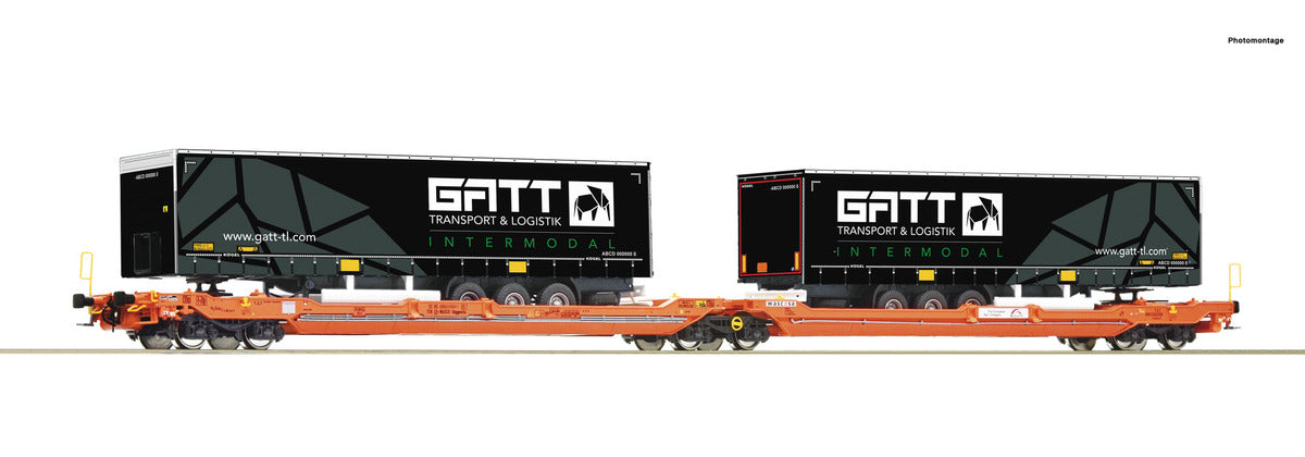 Roco Wascosa Sdggmrs/T3000e Flat Wagon w/Gatt Trailers VI RC77403