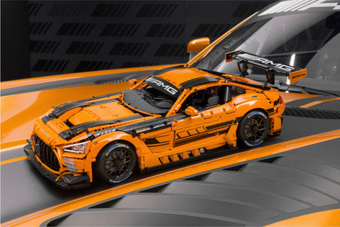 CaDa Mercedes-AMG GT3 model - 1:8 scale replica with orange and black color scheme, showcasing detailed design.