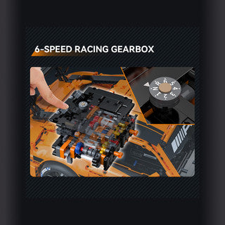 Detailed view of the 6-speed racing gearbox in the CaDa Mercedes-AMG GT3 model kit.