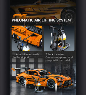 Pneumatic air lifting system demonstration for CaDa Mercedes-AMG GT3 model with step-by-step instructions.