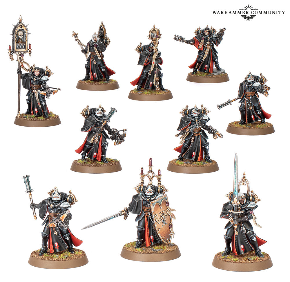 Collection of Warhammer figurines on a white background
