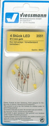 Viessmann 3mm LEDs with Resistors Yellow (4) VN3551