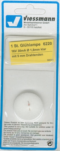 Viessmann Spare Bulb Clear T1/2 1.8mm Diameter 16v 30mA (Wires) VN6220