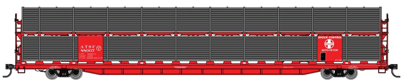 Walthers Mainline 89' Flatcar w/Bi-Level Auto Rack Santa Fe 88007 WH910-8101