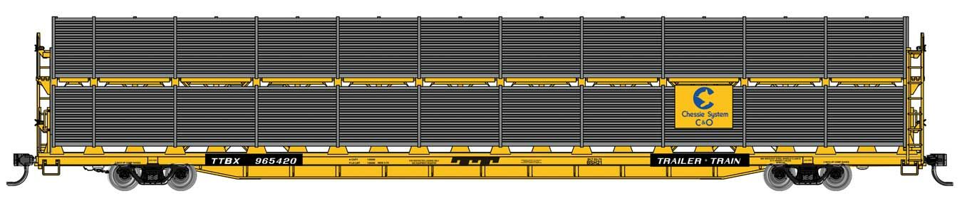 Walthers Mainline 89' Flatcar w/Bi-Level Auto Rack C&O/TTBX 965420 WH910-8105