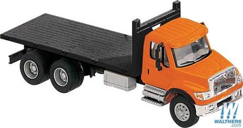 Walthers Scenemaster International 7600 3 Axle Flatbed Truck Orange/Black WH949-11651