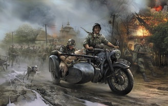 German WWII Sidecar R12 with crew