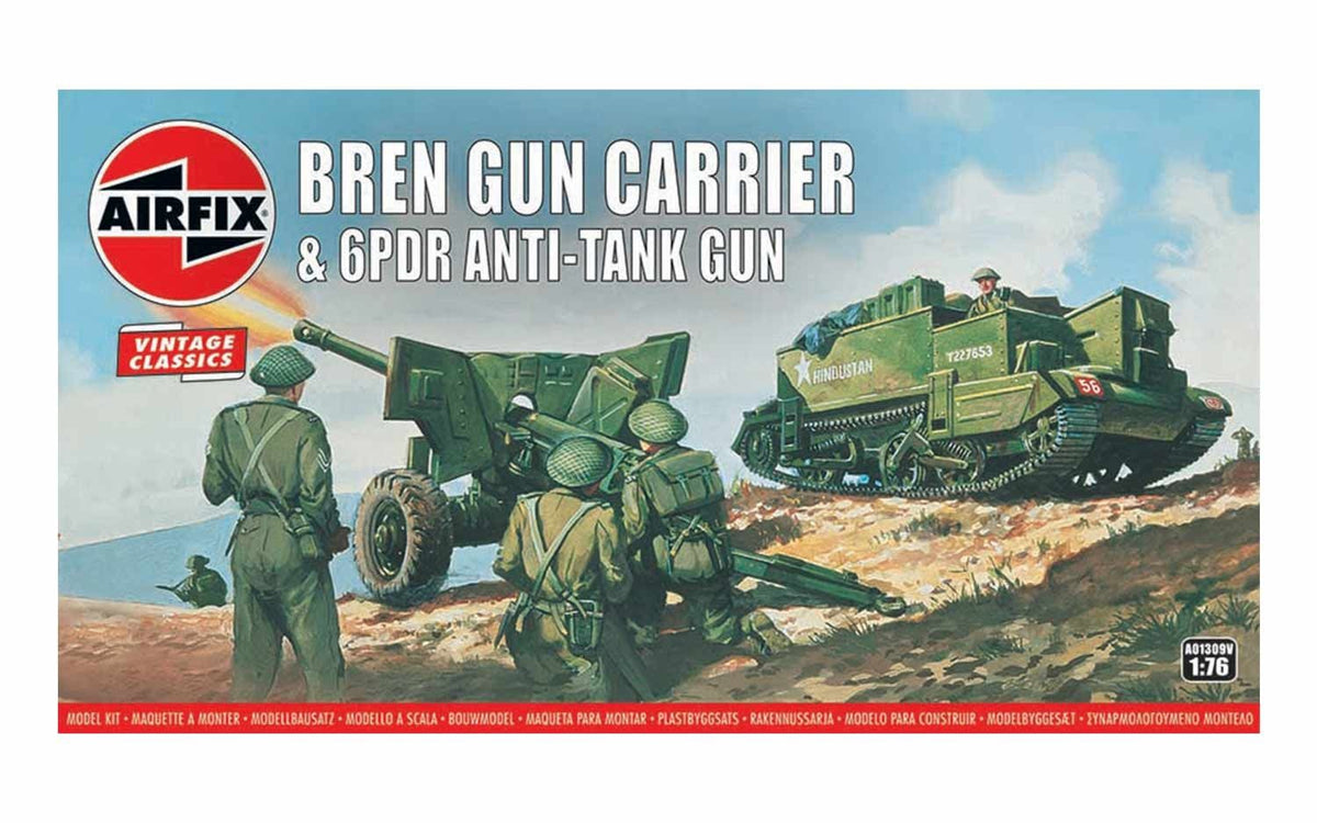 Airfix 1/76 Vintage Classic Tanks Bren Gun Carrier &amp; 6pdr Anti-Tank Gun A01309v - Access Models