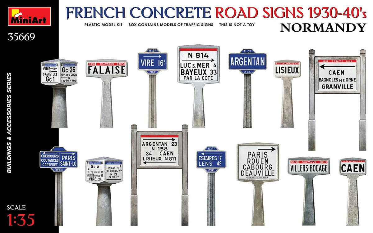 Miniart 1/35 Concrete Signs France 1930-40&#39;s Normandy 35669 - Access Models