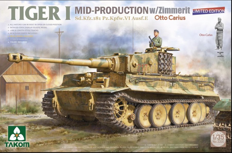 Takom 1/35 Tiger I Mid Production W/Zimmerit Pz.Kpfw.VI W/Otto Carius TAK2200 - Access Models